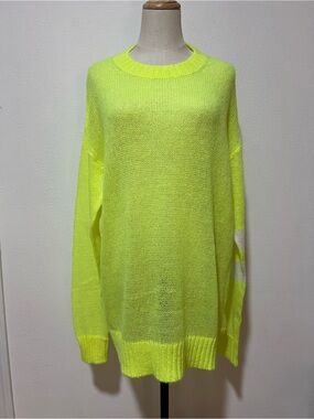 Maison Margiela Fluorescent Neon Yellow Mohair-Blend Oversized Crew Sweater.  🍋